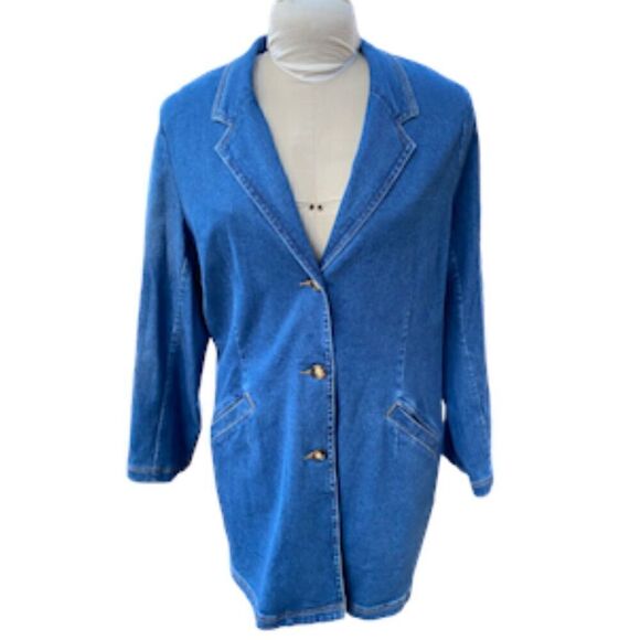 Orvis Women’s Denim Car Coat/Blazer 3 Button Front Sz. 18 - Picture 1 of 13